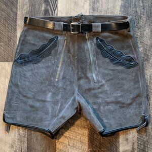 Vintage German Lederhosen Shorts Gray Suede Leather EU44 Unisex